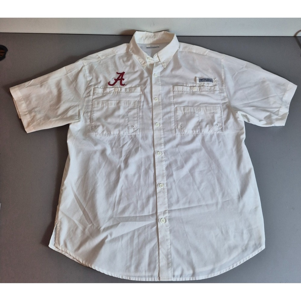 Alabama Crimson Tide Mens Columbia PFG Fishing Shirt Medium White ROLL TIDE